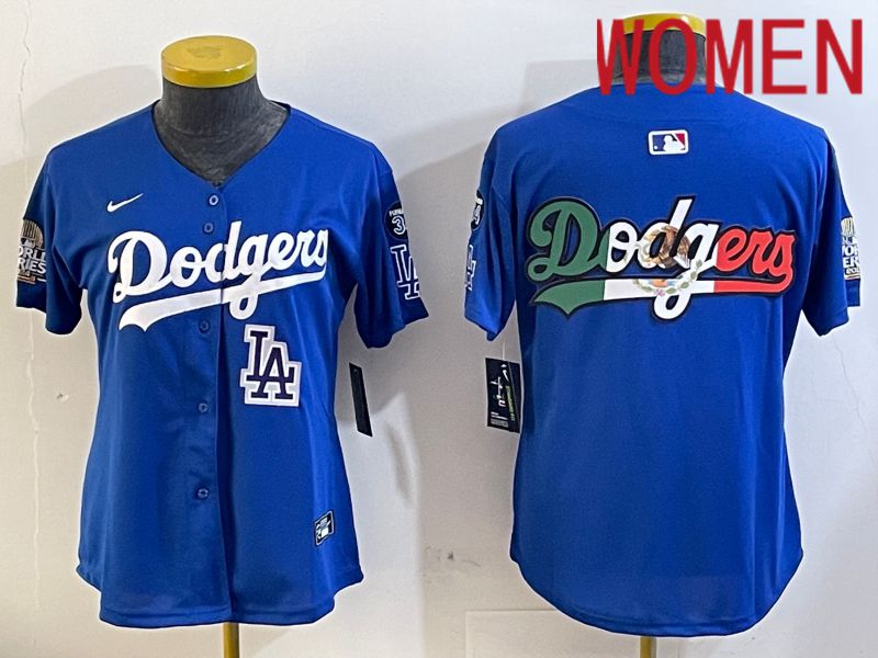 Women Los Angeles Dodgers blank 2024 World series patch blue jersey 202411239